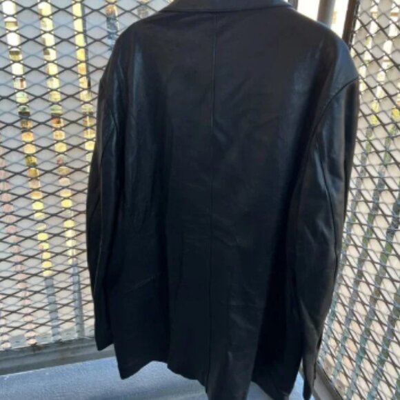 Morton & Rossi Three Button Pocket Coat Black Leather Jacket XXL - Picture 2 of 11